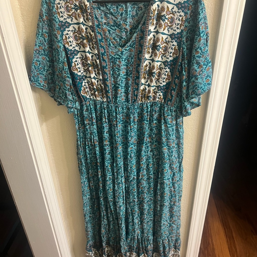 Bohemian Teal Floral Maxi Dress